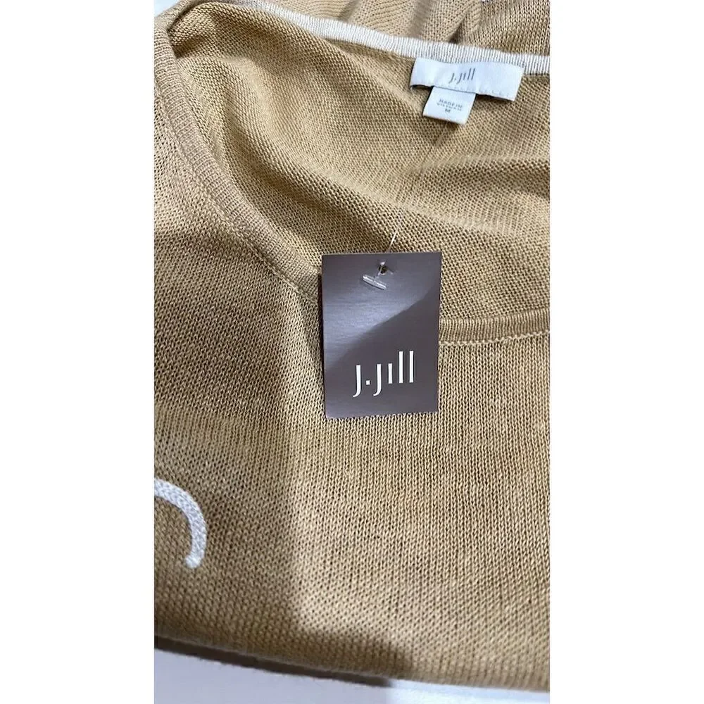 J. Jill Women's Beige Embroidered Knit Top Size M 3/4 Sleeve Blouse - NWT - Picture 5 of 5